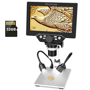 7 inch LCD Digital USB Microscope with 32G TF Card,Micsci 1200X Magnification 12MP 1080P Handheld Camera Video Recorder,PC View,Rechargeable Battery,Fill Lights for Coins PCB Soldering Circuit Board