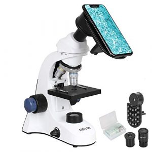 ESSLNB 1000X Microscope for Kids Students 40X-1000X Biological Compound Microscopes with Cell Phone Adapter Double Layer Stage Abbe Condenser and Slides