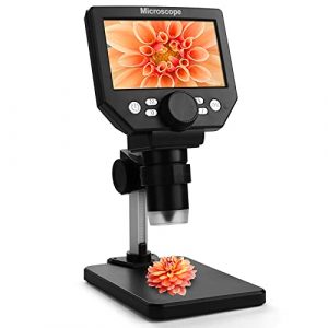LCD Digital USB Microscope,Micsci 4.3 inch Screen 1000X Magnification Electronic Handheld Camera Video Recorder,Adjustable Stand,Rechargeable Battery,8 LED Light for Coins PCB Soldering Repair Plants