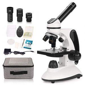 BNISE Microscope for Adults and Kids, 40X-2000X Magnification, Lab Compound Monocular Microscope for Beginner with Prepared Slides Kit, Dual LED Illumination, All Glass Optics, and Phone Adapter
