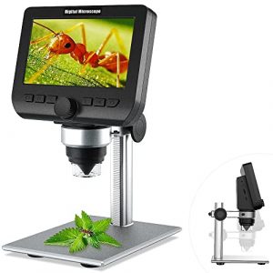 LCD Digital Microscope, YINAMA 4.3 Inch USB 50X-1000X Magnification 1800 mAh Battery Stereo Microscope with 8 Adjustable LED Lights,32GB TF Card,Fit Use Soldering,Textiles,and Student Discovery