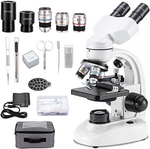 Compound Binocular Microscope, WF10x and WF50x Eyepieces,40X-2000X Magnification, LED Illumination Two-Layer Mechanical Stage,Microscope for Adults