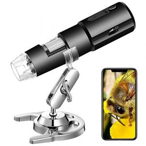 STPCTOU Wireless Digital Microscope 50X-1000X Handheld Portable Mini WiFi USB Microscope Camera with 8 LED Lights for iPhone/iPad/Smartphone/Tablet/PC-Black