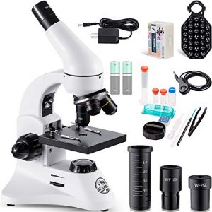 2000X Optical Microscope for Adults Students Kids, Metal Body, 2 WF Eyepieces, Dual-lluminators System, US Plug, Full Accessories for Kids Students Begginers