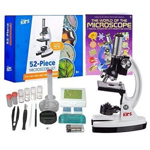 AmScope - M30-ABS-KT2-W-WM 1200X 52-pcs Kids Student Beginner Microscope Kit with Slides, LED Light, Storage Box and Book