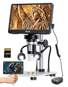 MOYSUWE MDM9 LCD Digital Microscope with 7 inch 1200X, Coin Microscope -1080P Video 12MP Camera, USB Soldering Microscope for Adults/Kids - Metal Stand, 10 LED Lights, Compatible with Windows/Mac OS