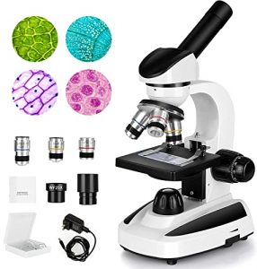Microscope for Students & Kids 40X-1000X, Chargable Compound Monocular Microscope with Microscope Slides Set, Led Light Microscope